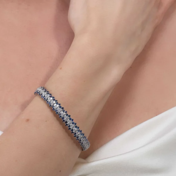 Blue Sapphire Multi Row Stretch Bracelet - Image 2