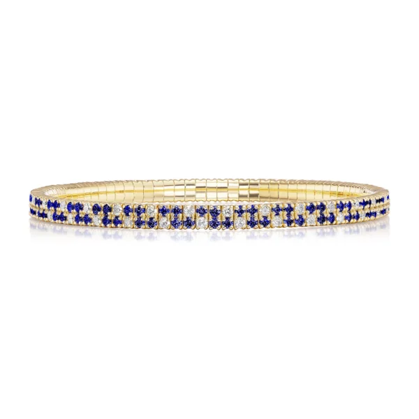 Blue Sapphire Double Row Stretch Bracelet - Image 4