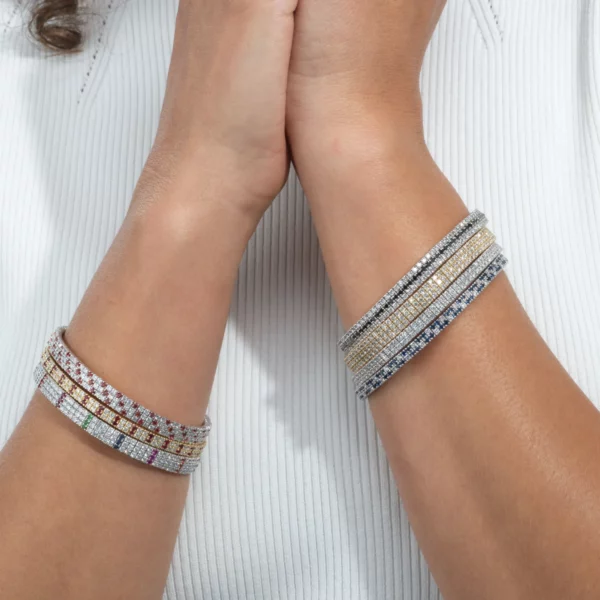 Blue Sapphire Double Row Stretch Bracelet - Image 3