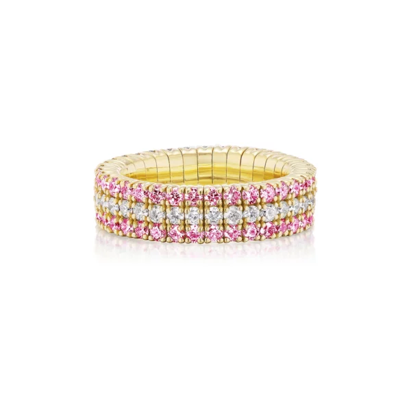 Pink Sapphire Triple Row Stretch Ring - Image 4
