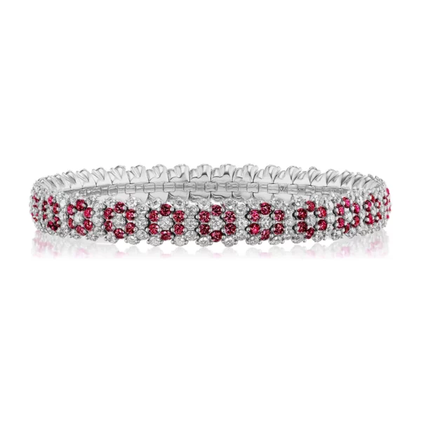 Ruby Flower Multi Row Stretch Bracelet - Image 3