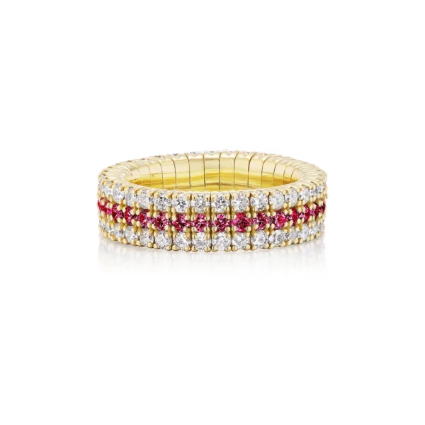Ruby Triple Row Stretch Ring - Image 2