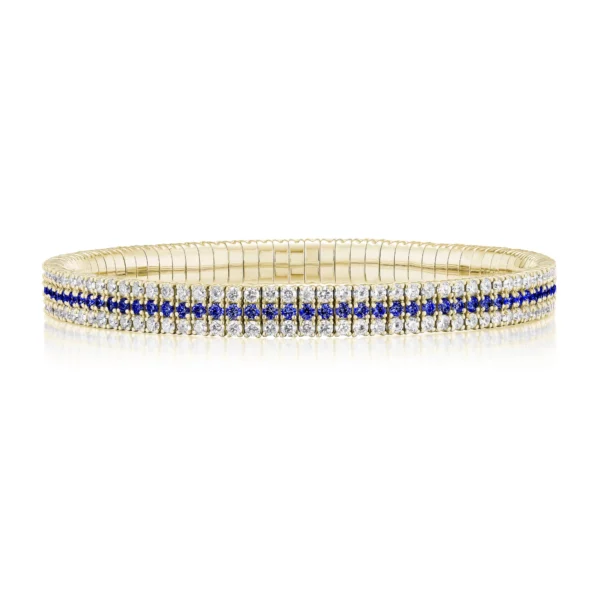 Blue Sapphire Triple Row Stretch Bracelet - Image 3