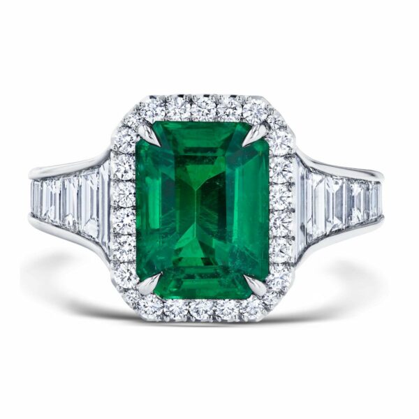 Emerald-Cut Emerald & Diamond Halo Ring