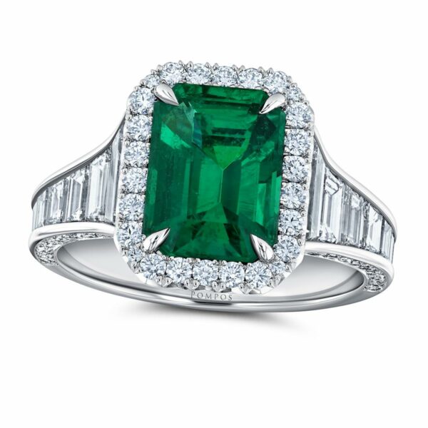 Emerald-Cut Emerald & Diamond Halo Ring - Image 2