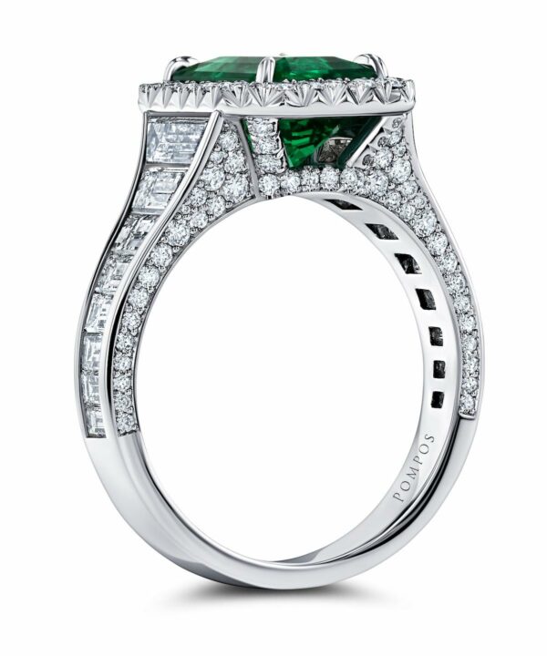 Emerald-Cut Emerald & Diamond Halo Ring - Image 3