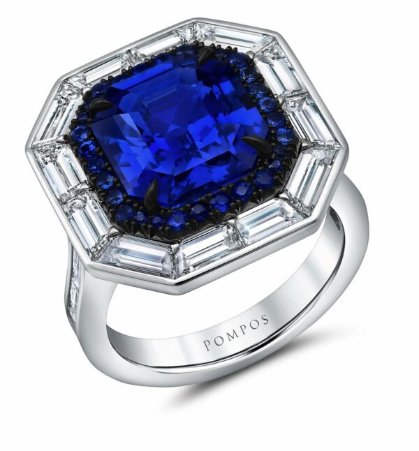 Blue Sapphire & Baguette Halo Ring - Image 2