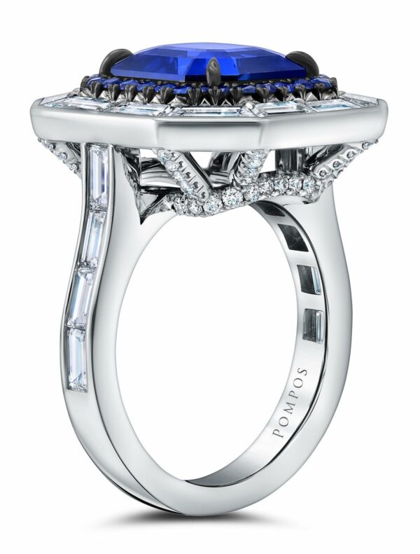 Blue Sapphire & Baguette Halo Ring - Image 3