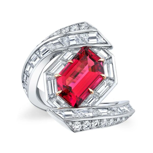 Fancy Cut Pinkish Red Spinel Ring