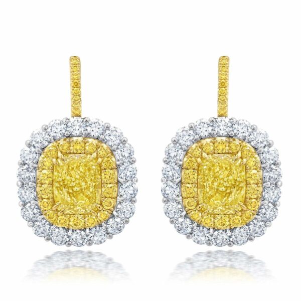 Fancy Yellow Diamond Halo Earrings
