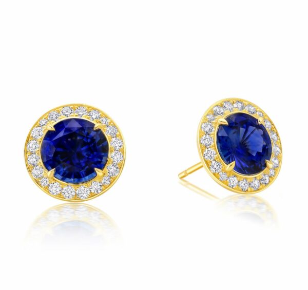 Sapphire & Diamond Halo Button Earrings