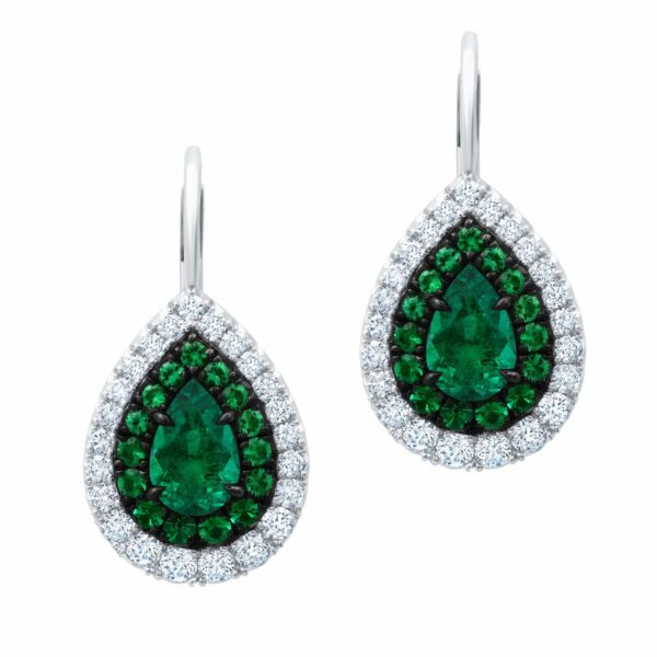 Emerald & Diamond Halo Drop Earrings