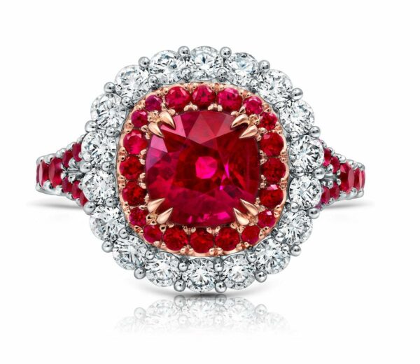 Burmese Ruby & Diamond Halo Ring