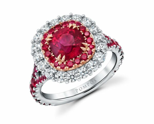 Burmese Ruby & Diamond Halo Ring - Image 2