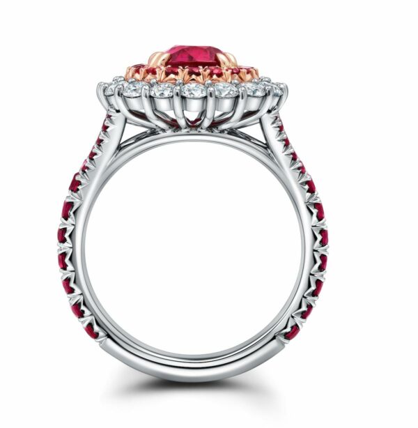 Burmese Ruby & Diamond Halo Ring - Image 3