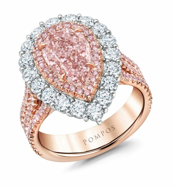 Fancy Pink & White Diamond Halo Ring - Image 2