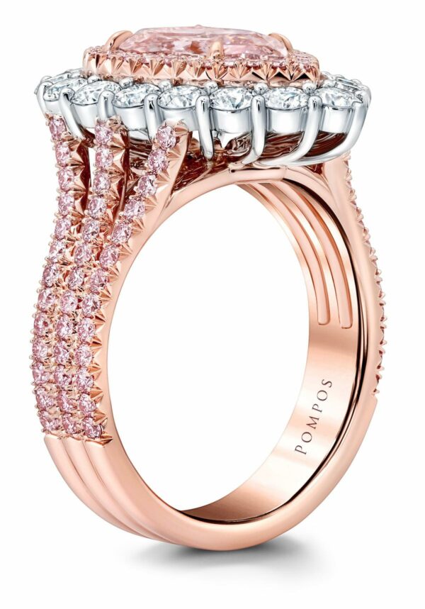 Fancy Pink & White Diamond Halo Ring - Image 3
