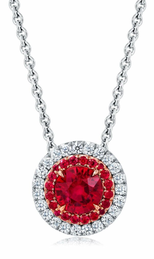 Ruby & Diamond Halo Necklace
