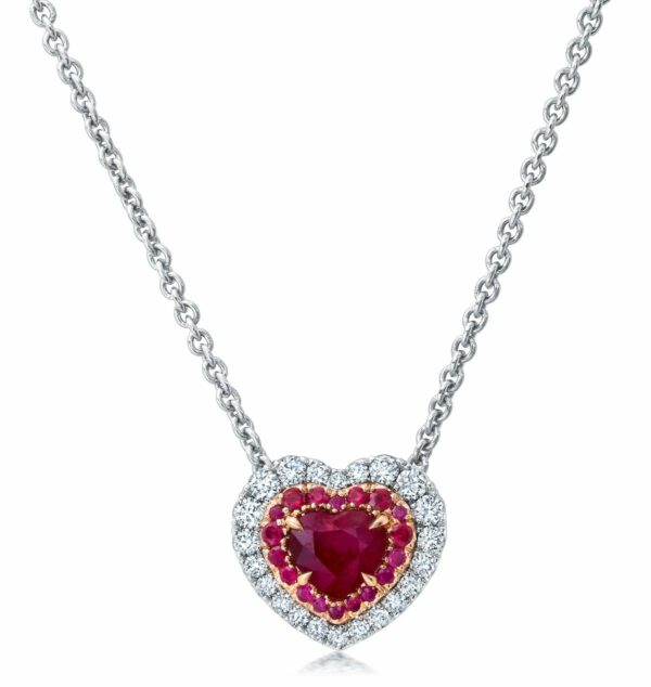 Heart-Shaped Ruby Halo Necklace