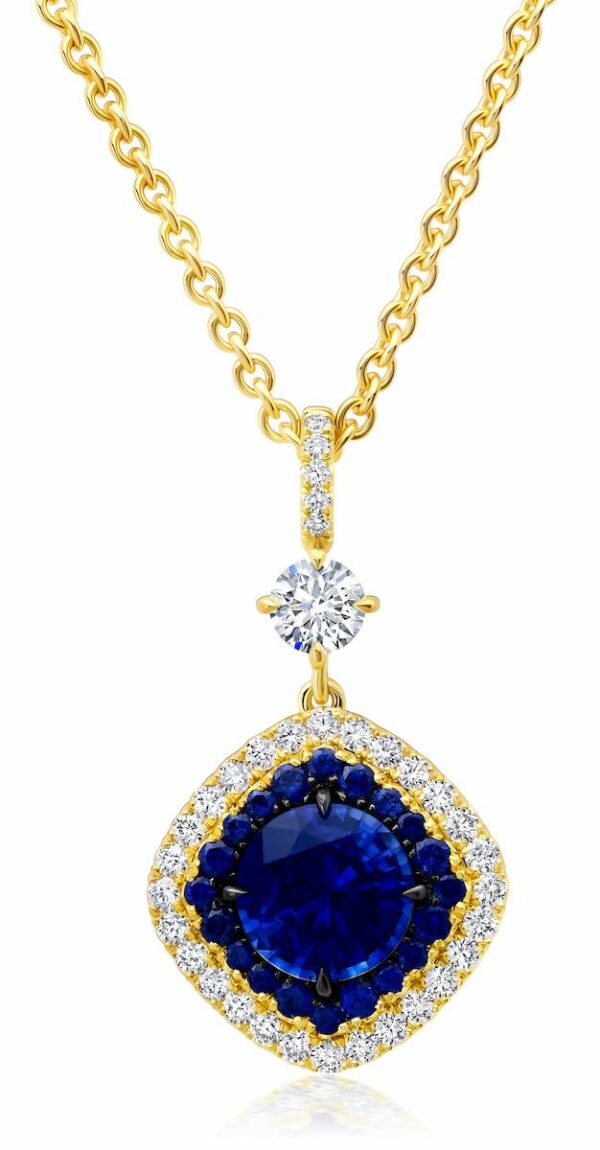 Sapphire & Diamond Halo Pendant