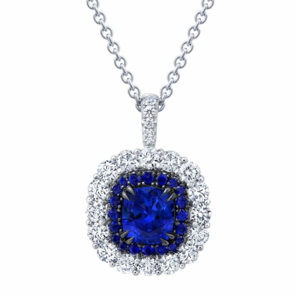 Blue Sapphire & Diamond Halo Pendant