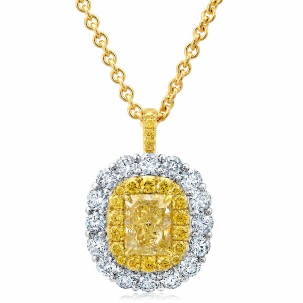 Fancy Yellow & White Diamond Halo Pendant
