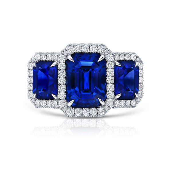 Blue Sapphire & Diamond Three-Stone Ring