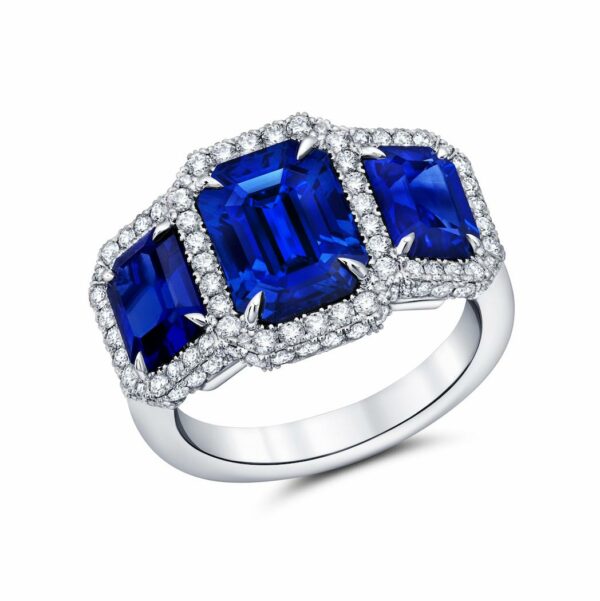 Blue Sapphire & Diamond Three-Stone Ring - Image 2