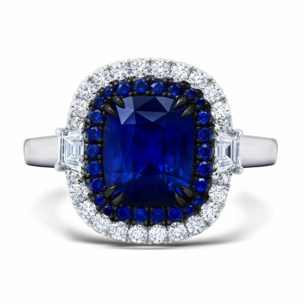 Blue Sapphire & Diamond Halo Ring