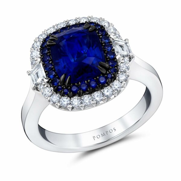 Blue Sapphire & Diamond Halo Ring - Image 2