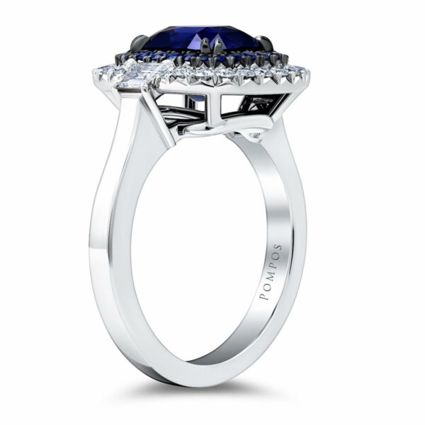Blue Sapphire & Diamond Halo Ring - Image 3