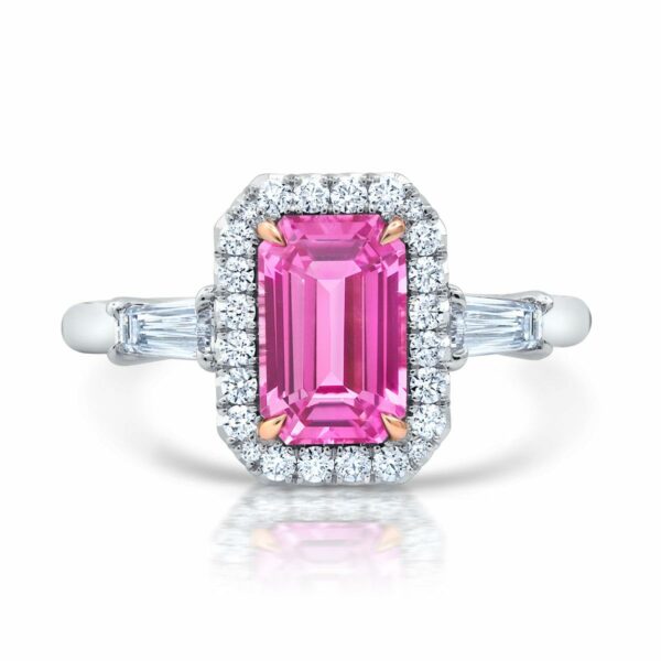 Pink Sapphire & Diamond Halo Ring