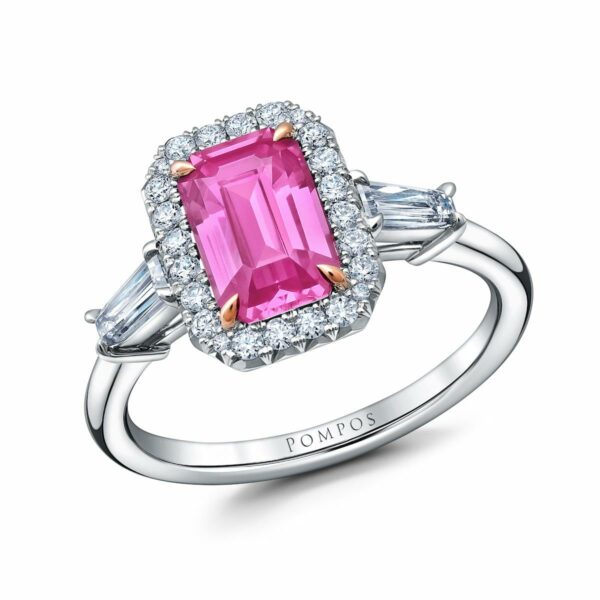 Pink Sapphire & Diamond Halo Ring - Image 2
