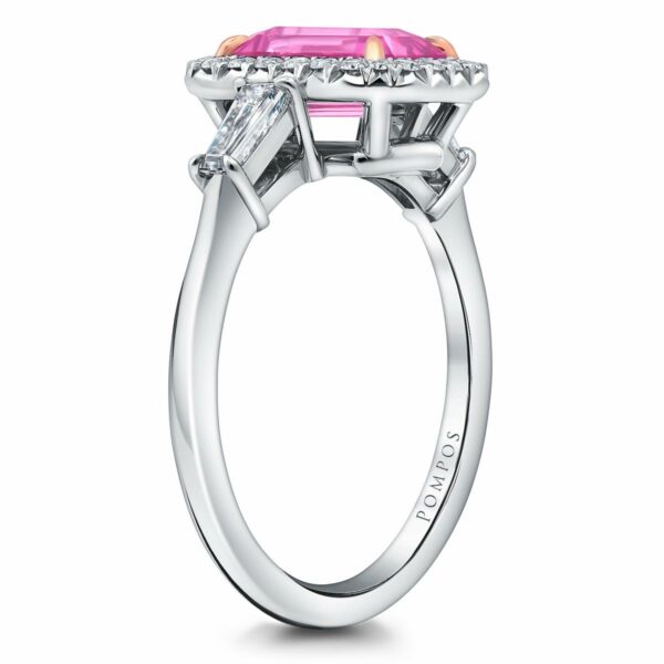 Pink Sapphire & Diamond Halo Ring - Image 3