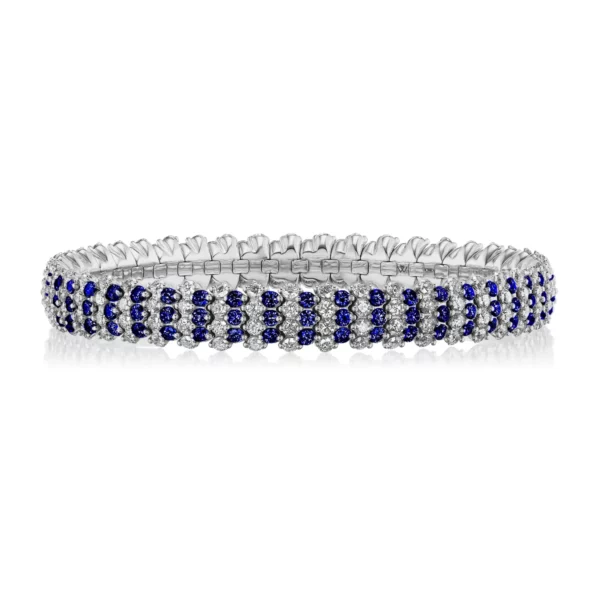 Blue Sapphire Multi Row Stretch Bracelet - Image 2