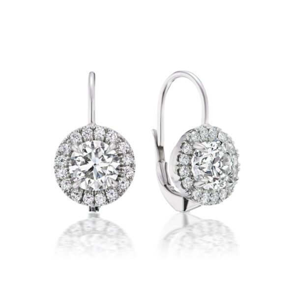Round Diamond Halo Drop Earrings