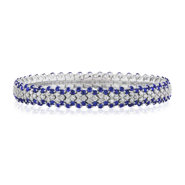 Blue Sapphire Multi Row Stretch Bracelet - Image 6