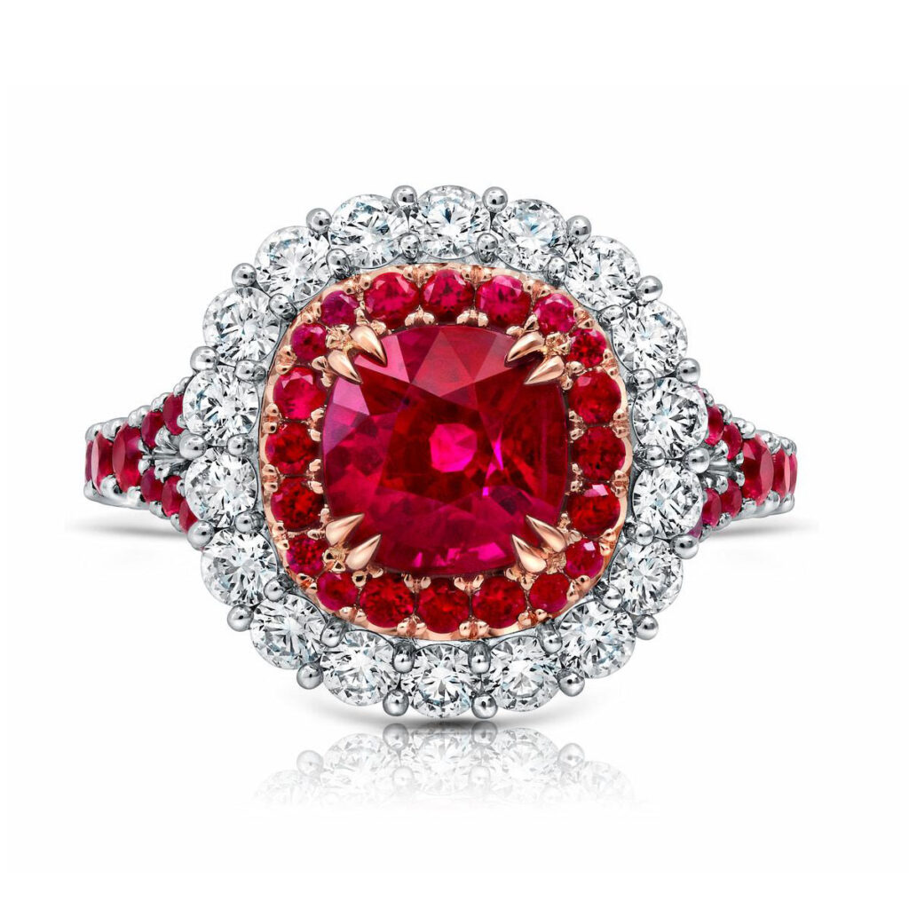 Burmese Ruby & Diamond Halo Ring
